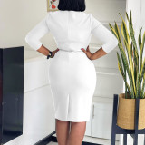Plus Size Solid Color 3/4 Sleeve Midi Dress GMLF-3312