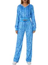 Gold Velour Print Hooded Two Piece Pants Set GLF-10071-1