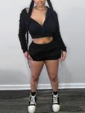 Solid Color Zipper Sweatshirt Two Piece Shorts Set GLF-10011