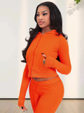 Waffle Hooded Cardigan Drawstring Micro Flare Pants Set MIL-138