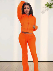 Waffle Hooded Cardigan Drawstring Micro Flare Pants Set MIL-138