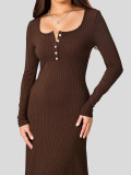 Long Sleeve Square Neck Slim Midi Dress GZJF-10153