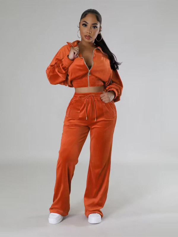 Velvet Long Sleeve Zipper Jacket Pants Sport Suit MIL-142