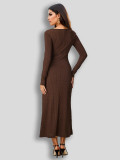 Long Sleeve Square Neck Slim Midi Dress GZJF-10153