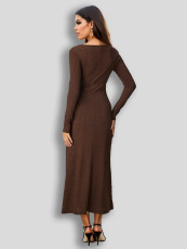 Long Sleeve Square Neck Slim Midi Dress GZJF-10153