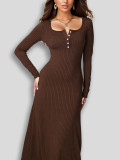 Long Sleeve Square Neck Slim Midi Dress GZJF-10153