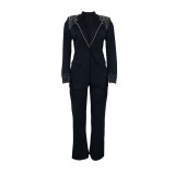 Plus Size Pearl Long Sleeve Blazer Two Piece Pants Set NY-3332