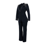 Plus Size Pearl Long Sleeve Blazer Two Piece Pants Set NY-3332
