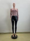 Long Sleeve One Shoulder Zipper Tops QOUY-6055