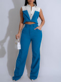Sleeveless Patchwork Shirt Two Piece Pants Set AIL-307