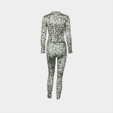 Leopard Print Long Sleeve Pants Two Piece Set YWXS-XS-XSL45002