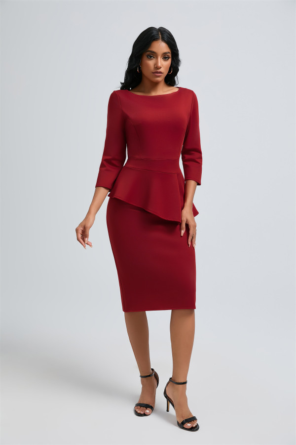 Solid Color O Neck Two Piece Skirt Set OSM-6136