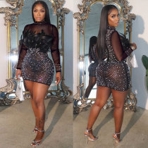 Plus Size Hot Drill Feather Mini Dress NY-3362