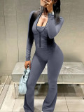 Solid Color Zipper Long Sleeve Pants 2 Piece Set LSD-22361