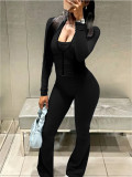 Solid Color Zipper Long Sleeve Pants 2 Piece Set LSD-22361