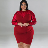 Plus Size Mesh Patchwork Bodycon Dress GDAM-1032