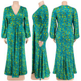 Plus Size Print Long Sleeve Fashtail Dress GDAM-1038
