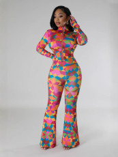Print Long Sleeve Pants Two Piece Set GFTF-8815