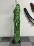 Plus Size Print Drawstring Split Maxi Dress NY-10975