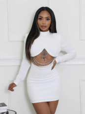 Diamond Chain Patchwork Solid Color Mini Dress YUMT-YMT411