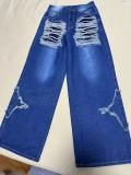 Fringed Raw Edge Loose Wide Leg Jeans YUMT-YMT335