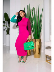 Color Block Patchwork Long Sleeve Midi Dress SHMF-0003
