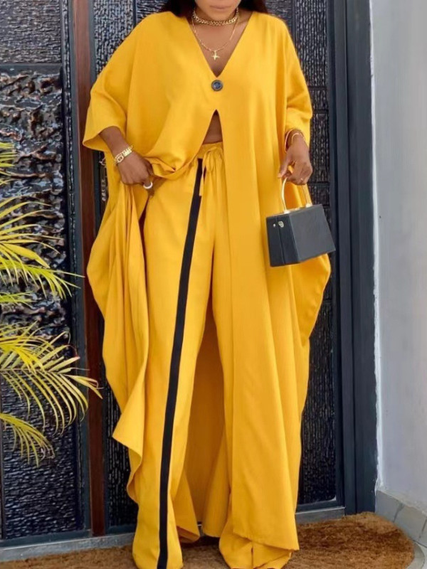 Print V Neck Loose Long Shirt Drawstring Trouser Set GYSL-006