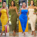 Sexy Solid Color Pleated Tube Top Dress GOSD-6909