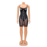 Mesh Hot Drill Tassel Mini Dress GOSD-6693