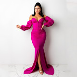 Soiid Color Long Sleeve Maxi Dress GOSD-6204