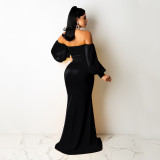 Soiid Color Long Sleeve Maxi Dress GOSD-6204