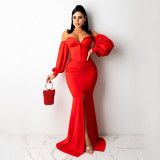 Soiid Color Long Sleeve Maxi Dress GOSD-6204