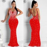 Rhinestone Studded Sling Maxi Dress GOSD-6561