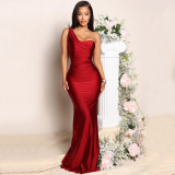 Solid Color Single Shoulder Maxi Dress GOSD-6763