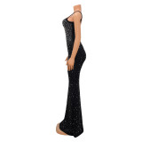 Rhinestone Studded Sling Maxi Dress GOSD-6561