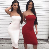 Solid Color Wrap Chest Backless Midi Dress YMYF-8858