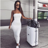 Solid Color Wrap Chest Backless Midi Dress YMYF-8858