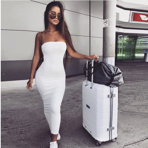 Solid Color Wrap Chest Backless Midi Dress YMYF-8858