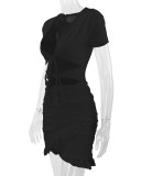Deep V Neck Tie Up Ruffles Two Piece Skirts Set YMYF-0876