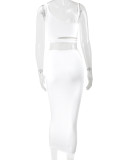 Solid Color Pleated Hollow Two Piece Skirts Set YMYF-0898