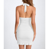 Sexy Halterneck Pleated Ruffles Mini Dress YMYF-9315