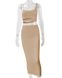 Solid Color Pleated Hollow Two Piece Skirts Set YMYF-0898