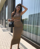 Solid Color Pleated Hollow Two Piece Skirts Set YMYF-0898
