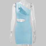 Sexy Hollow Out Single Shoulder Mini Dress YMYF-8920