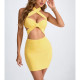 Hollow Out Solid Color Halterneck Mini Dress YMYF-9320