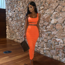 Solid Color Pleated Hollow Two Piece Skirts Set YMYF-0898