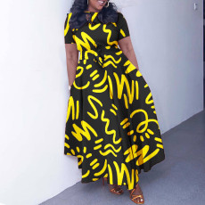 Plus Size Tie Up Print Short Sleeve Maxi Dress GCZF-8619