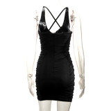 Sexy Backless V Neck Pleated Mini Dress YMYF-8212