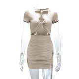 V Neck Short Sleeve Mini Dress YMYF-8932