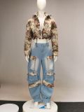 Print Zipper Shorts Coat Jeans Suit YRST-T022
